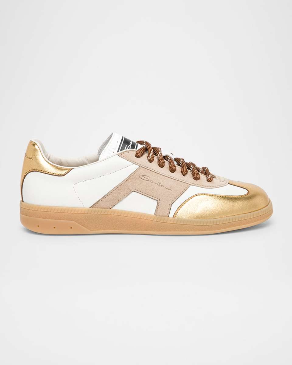 Mixed Leather Low-Top Sneakers